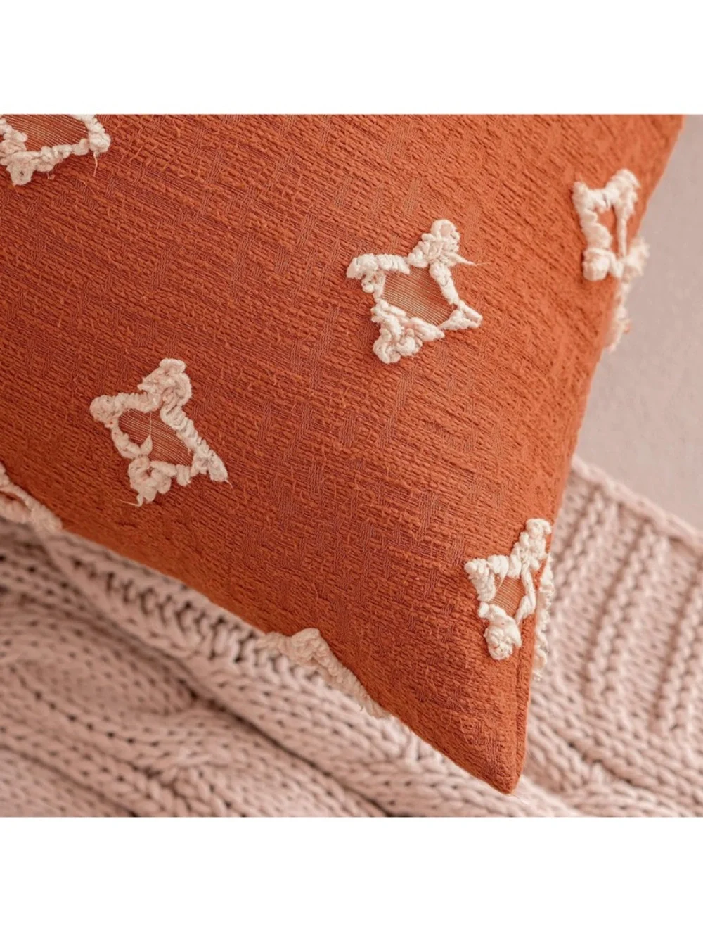 Rustic Orange Decorative Throw Pillow Covers Rhombic Jacquard Pillowcase 18x18